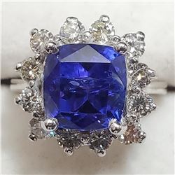 10K White Gold Natural Tanzanite(4.2ct) Diamond(1.2ct) Twelve Prong Set Diamonds Clarity(Vvs-1 To Vv