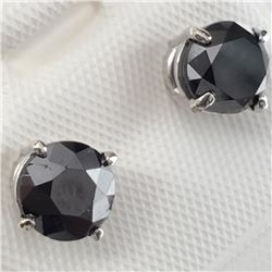 14K White Gold Black Diamond(1.92ct) Very Good Cut, Stud Earrings (~weight 1.1g), Made in Canada, Ap
