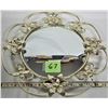 Image 1 : Vintage retro orante 14" circular brass sunburst floral frame mirror
