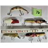 Image 1 : 5 vintage jointed wooden fishing lures, South bend babe Oreno, Lazy Ike, 2 Lucky Striker, L&S Bass M
