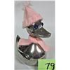 Image 1 : Silver plate duck baby bank / pink toque & scarf