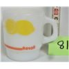 Image 1 : Vintage Fire King Anchor Hocking white coffee mug yellow & orange logo "Rexall"