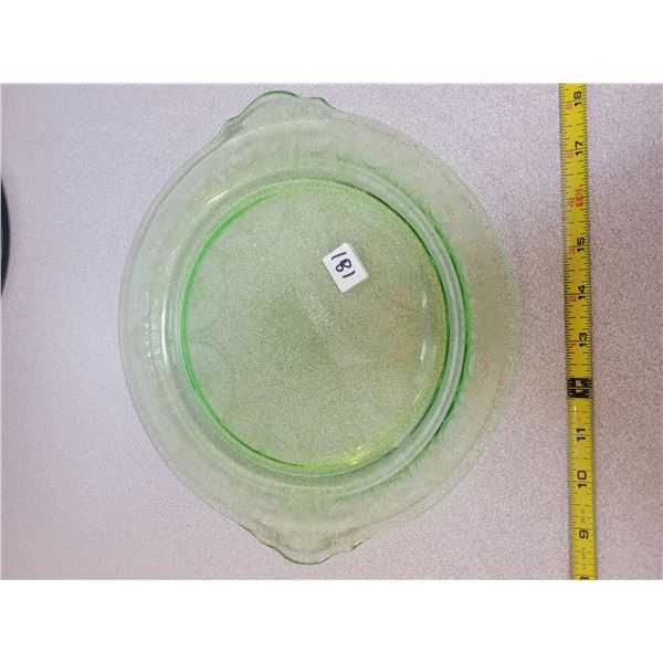 11.5" diameter thick green depression glass