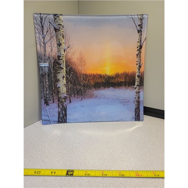 Glen Scrimshaw "Winter's Poplars Sunrise" affected onto glass