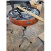 Image 1 : 12" diameter 1974 Barbados steel drum, pro stand, drumsticks