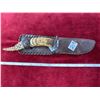 Image 1 : 1974 custom handmade hunter blade 4" handle carved bone plus sheath