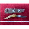 Image 2 : 1974 custom handmade hunter blade 4" handle carved bone plus sheath