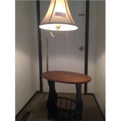 401-VINTAGE OAK LAMP TABLE WITH BUILT IN MAGAZINE RACK