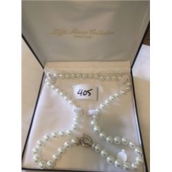 405-FIFTH AVENUE 32”PEARL NECKLACE   WITH  AUSTRALIAN  CRYSTAL FANCY CLASP