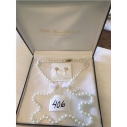 406-FIFTH AVENUE 30”PEARL NECKLACE WITH  HAILEY 14K POST EARRINGS