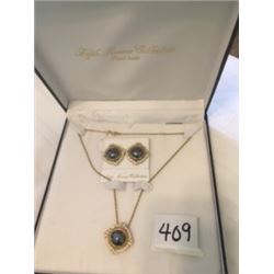 409-FIFTH AVENUE SPOTLIGHT HEMATITE/AUSTRALIAN CRYSTAL CLIP EARRING AND NECKLACE SET