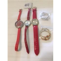 411-LOT OF 3 AVON WATCHES AND 2 PAIRS EARRINGS