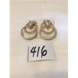416-FIFTH AVENUE   CRYSTAL HOOPS 14K POSTS
