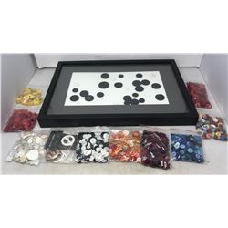 Bag Of Assorted Buttons + Buttons In Frame 20.5"x14"