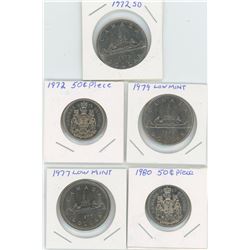 1980 And 1972 Silver Dollars + 50 Cent Pieces + 1979 + 1977