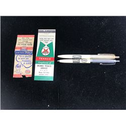 Old Esso And Texaco Matchbook Covers + Ball Point Pens