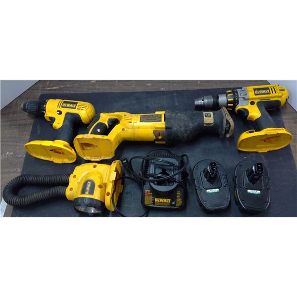 1 DeWalt Cordless 18V Set - 2 Drills, 1 Sawsall, 1 Light…