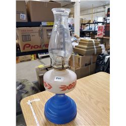 OIL LAMP BLUE BASE W/ CHIMNEY