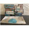 Image 2 : PEACE, LOVE, DREAM SIGN 20X12" + CUSHION COVER 17" SQUARE