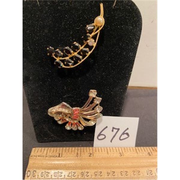 2 Rhinestone brooches