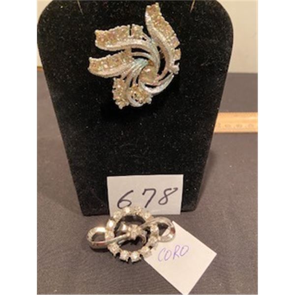 2 crystal brooches 1 coro