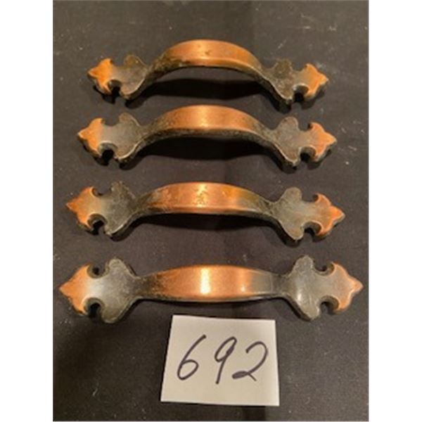 4 antique copper pulls