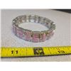 Image 1 : Beautiful pink stretch bracelet with breast cancer awareness ribbon, pink gemstones, very pretty