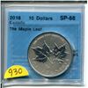 Image 1 : 2018 10 dollars .9999 silver "maple leaf" sp-68