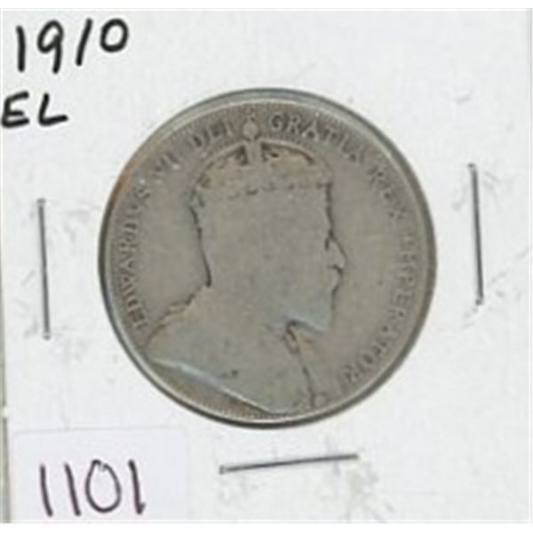 1910 EL Canadian Silver Fifty Cent Piece