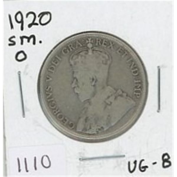 1920 SM O Canadian Silver Fifty Cent Piece