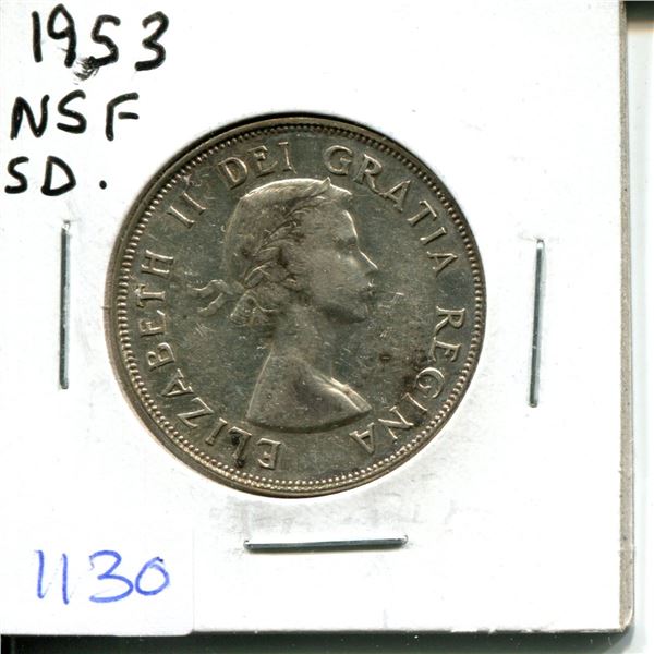 1953 NSF SD Canadian Silver Fifty Cent Piece