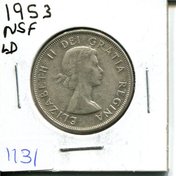 1953 NSF LD Canadian Silver Fifty Cent Piece
