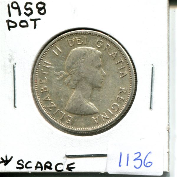1958 Dot Canadian Silver Fifty Cent Piece
