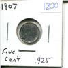 Image 1 : 1907 Canadian Silver Five Cent Piece