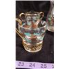 Image 6 : collectible Libby Glass set by David Douglas: Flameproof Turquoise & gold Pinecone motif coffee set