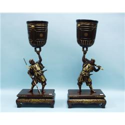 A pair of important 19th century Japanese gilt bronze warrio