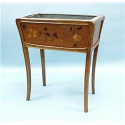 ART NOUVEAU - GOUD. A marquetry inlaid French fruitwood jard