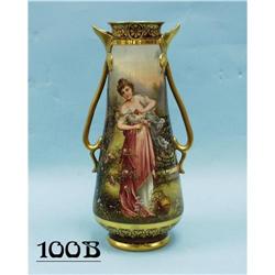 A large antique "Old Vienna" porcelain vase. Of columnar for