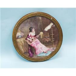 A charming antique French porcelain wall plate. Hand painted