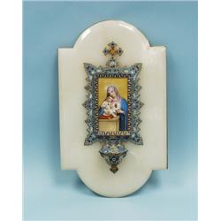 An antique French onyx holy water wall fountain. Set with a 