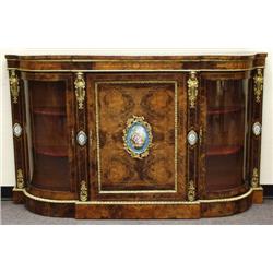 A very good Victorian burled fruitwood "D" shaped vitrine ca