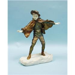 ART DECO - A rare, multi-patinated bronze and ivory figure o