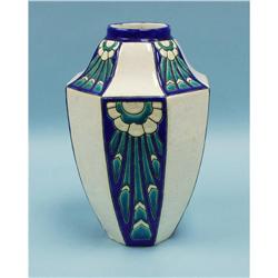 ART DECO - BOCH KERAMIS. An octagonal crackled glazed faienc