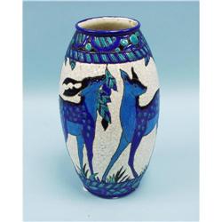 ART DECO - BOCH FRERES, CH. CATTEAU. A crackled glaze faienc