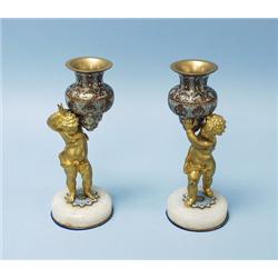 A pair of very fine antique French gilt bronze cherubs, each