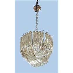 VENINI - A pair of unusual metal and crystal hanging lamps. 