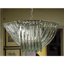 VENINI - A large, metal and crystal hanging lamp. The chrome