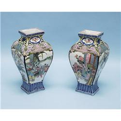 An unusual pair of antique Chinese porcelain vases. Each of 