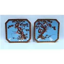 A pair of antique Chinese cloisonne wall plates. Each rectan