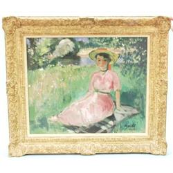 FRANCOIS GALL (1912-1987) French school. "Young lady in pink